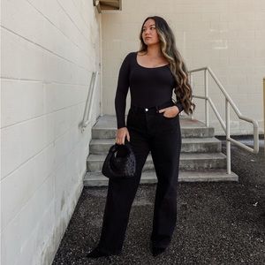 Black Mid-Rise straight leg jeans w/ rhinestones